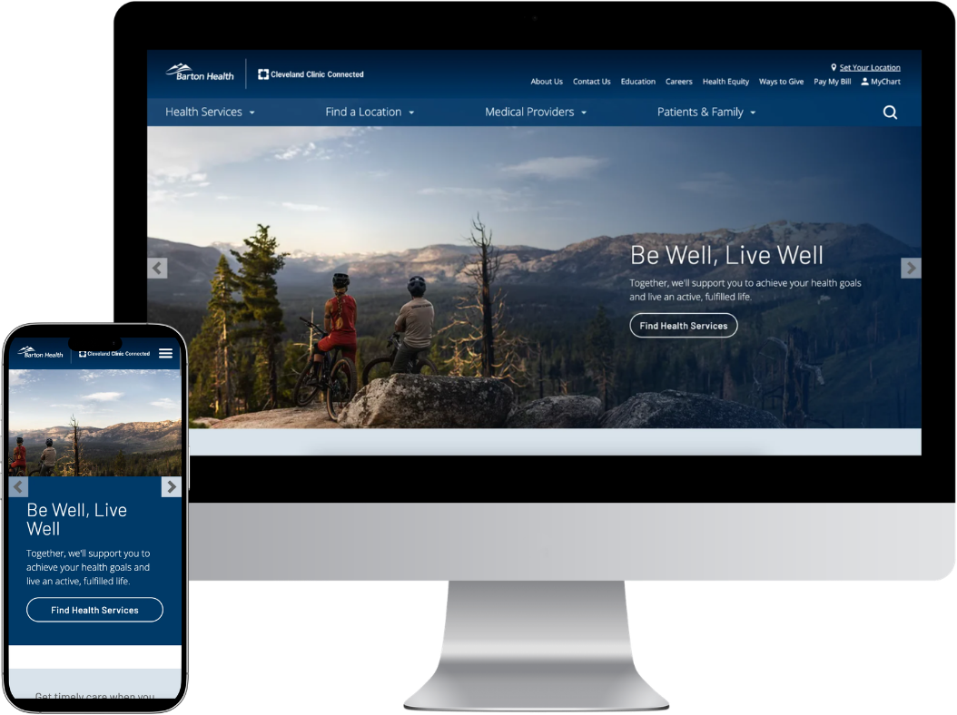 Desktop and mobile mockups of Barton Health site